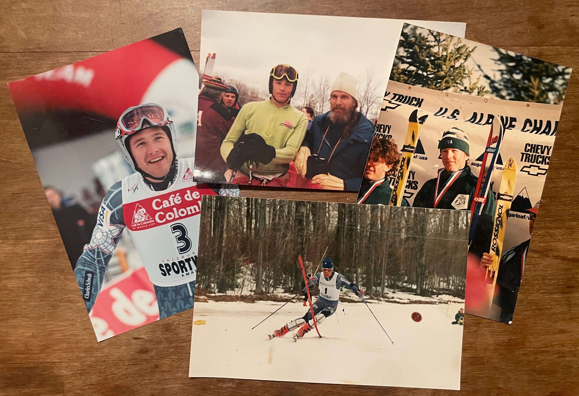 Image collage of various photos of Bode Miller over the years in competitions